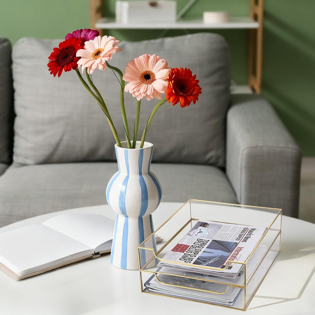 BTSKY 2 Pack Golden Glass Desk Tray, Multi-Purpose Organizer for A4 Paper, Do...