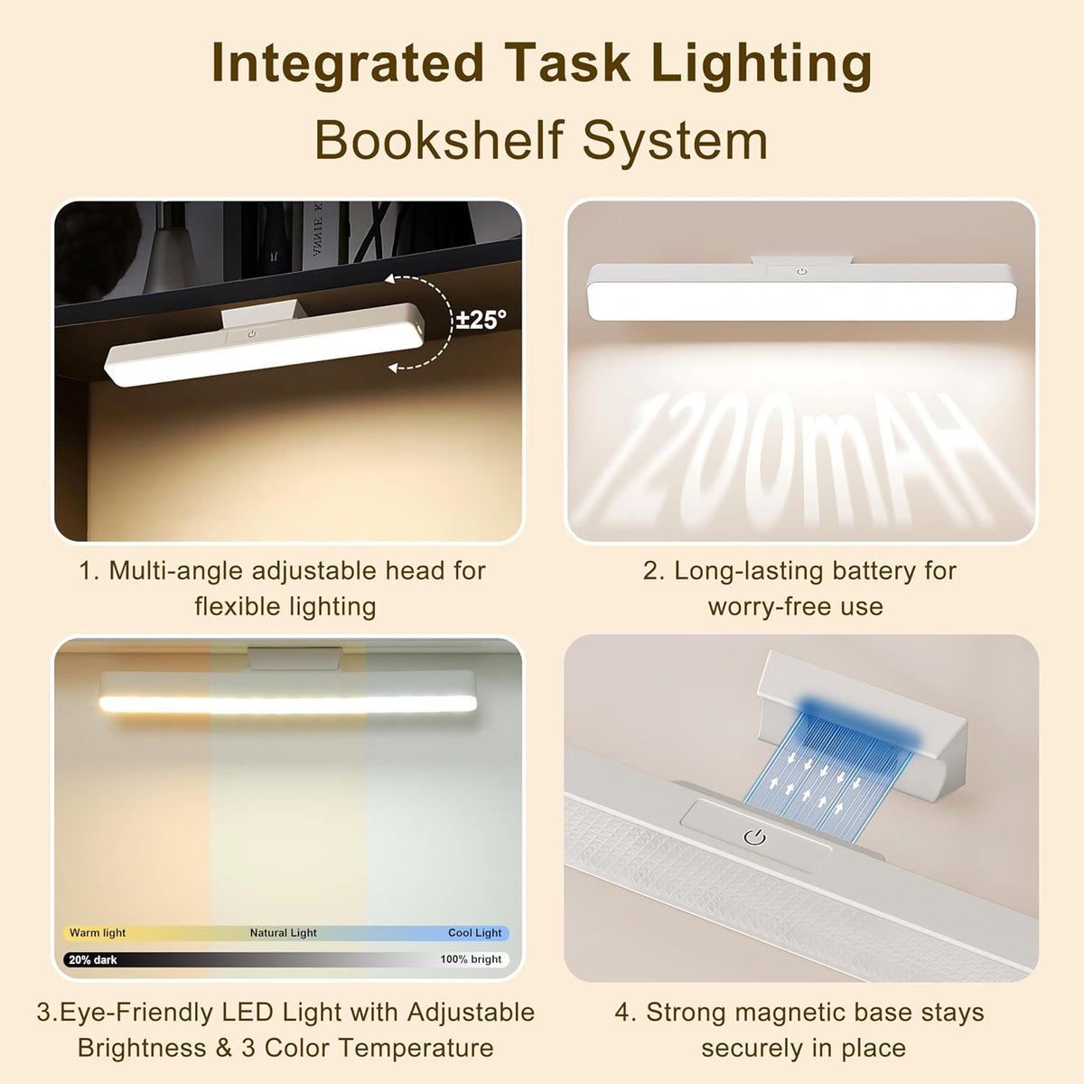 3 Tier Desktop Bookshelf with Rechargeable Eye-Friendly LED Desk Light, Desk ...