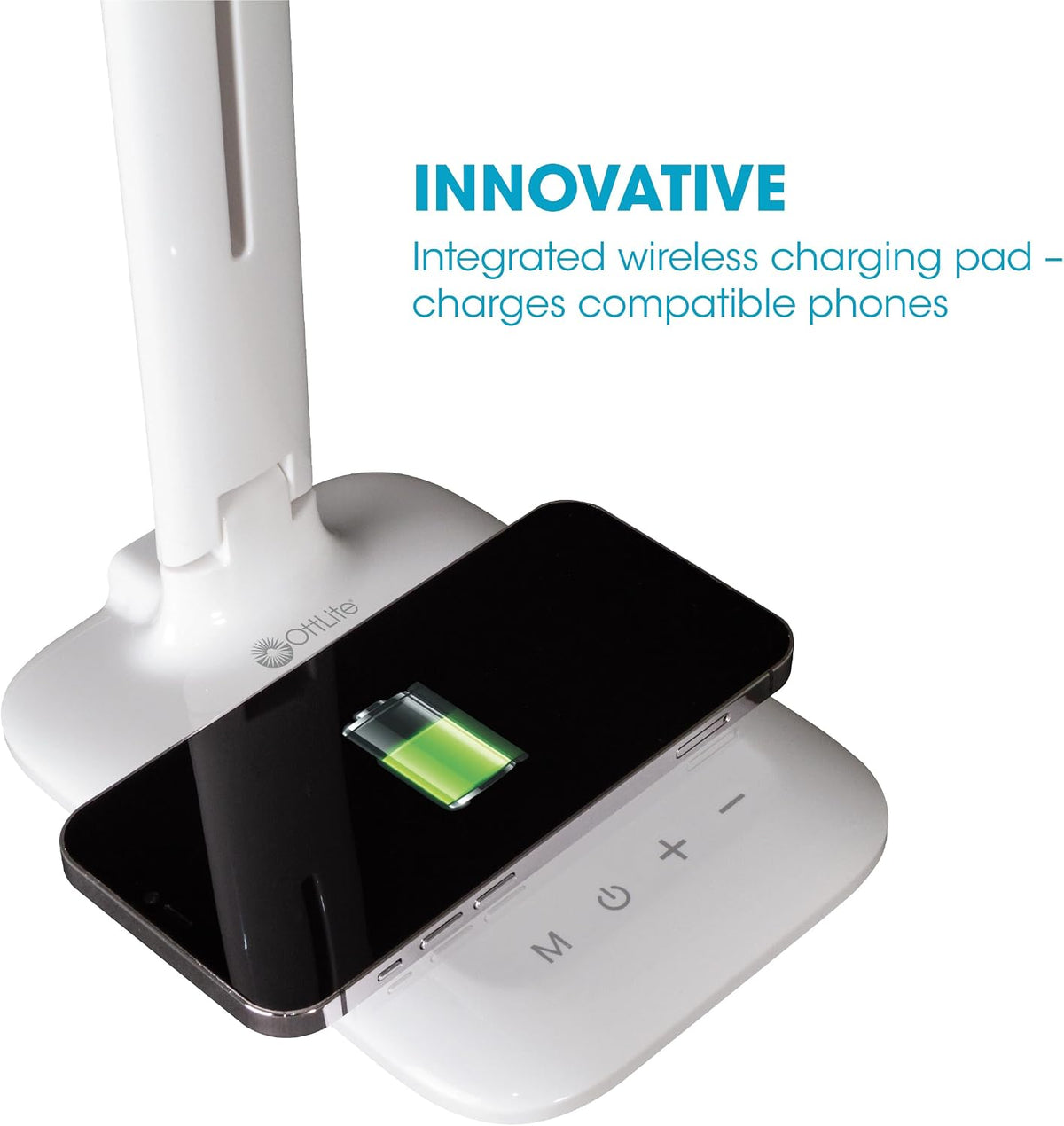 OttLite Charge Up LED Task Lamp with USB and Wireless Charging, White