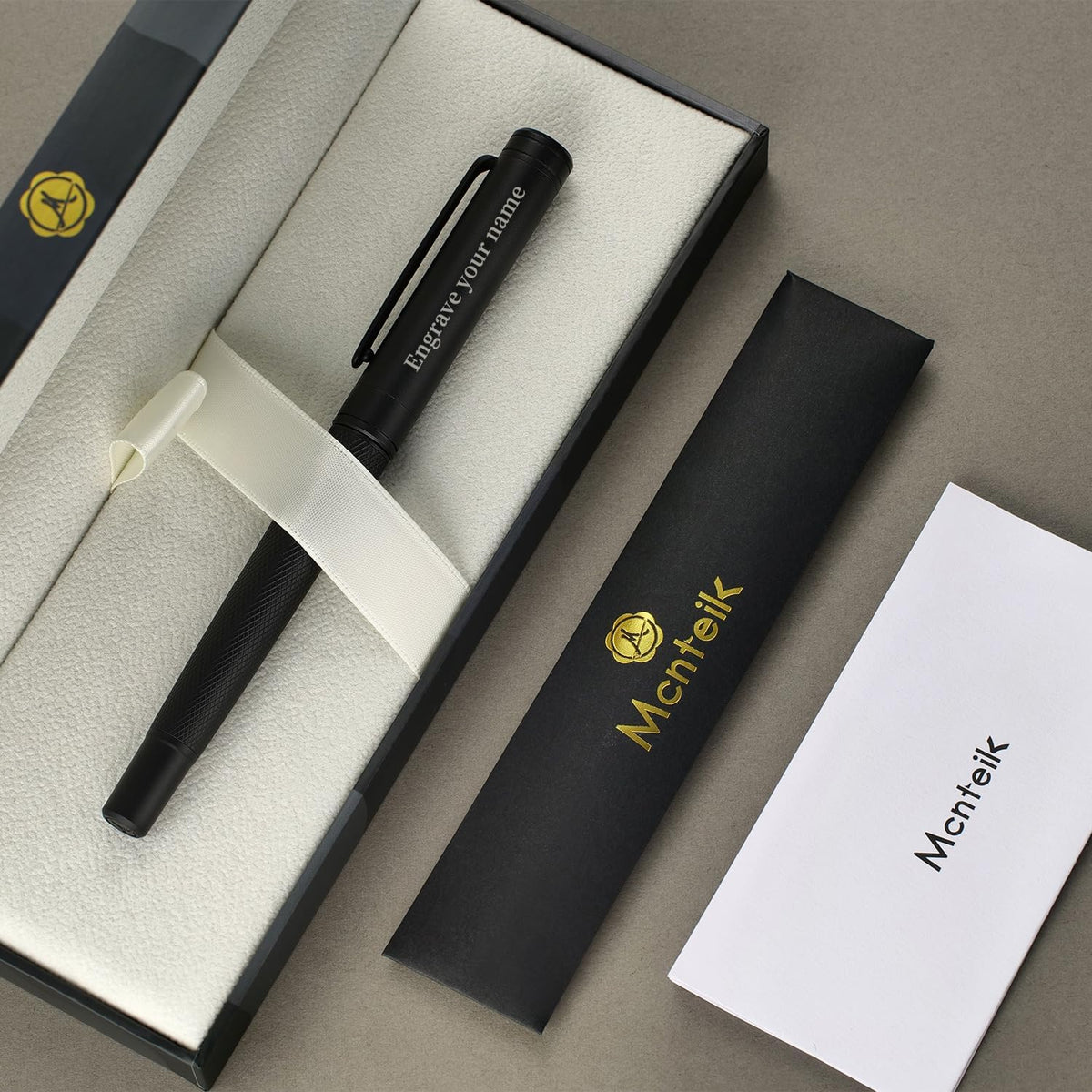 MCNTEIK Personalized Matte Black Forest Rollerball Pen,Schmidt Black Refill