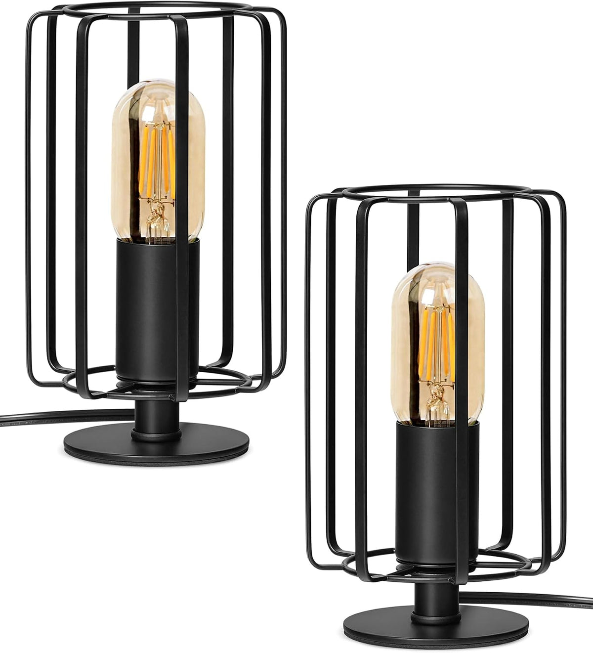 Industrial Table Lamp Set of 2, Small Bedside Lamp with Dimmable 2400K Warm L...