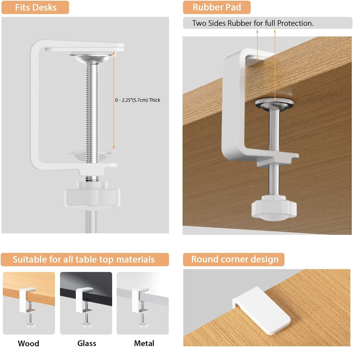 Syeeiex Under Desk Cable Management, Cord Organizer, White, 17inch, 2 Set