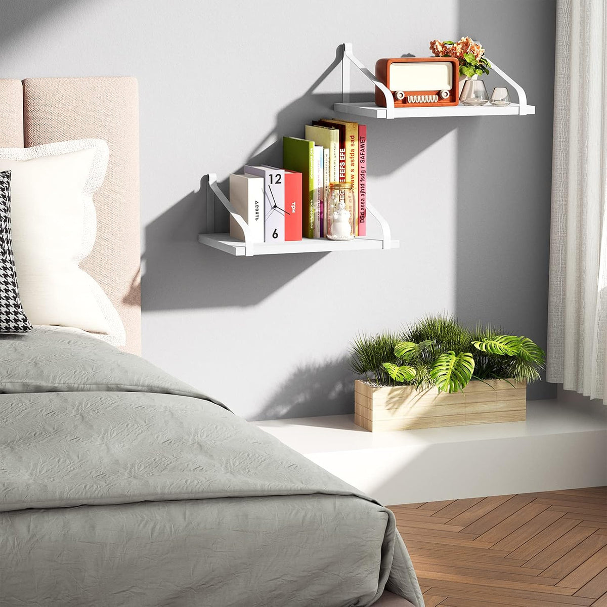 Love-KANKEI Deep Wide Floating Wall Shelves,Solid Wood,16.5"x12",White