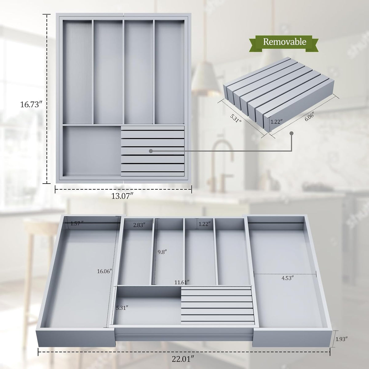 Bamboo Kitchen Silverware Drawer Organizer - Expandable Wood Utensil Holder w...