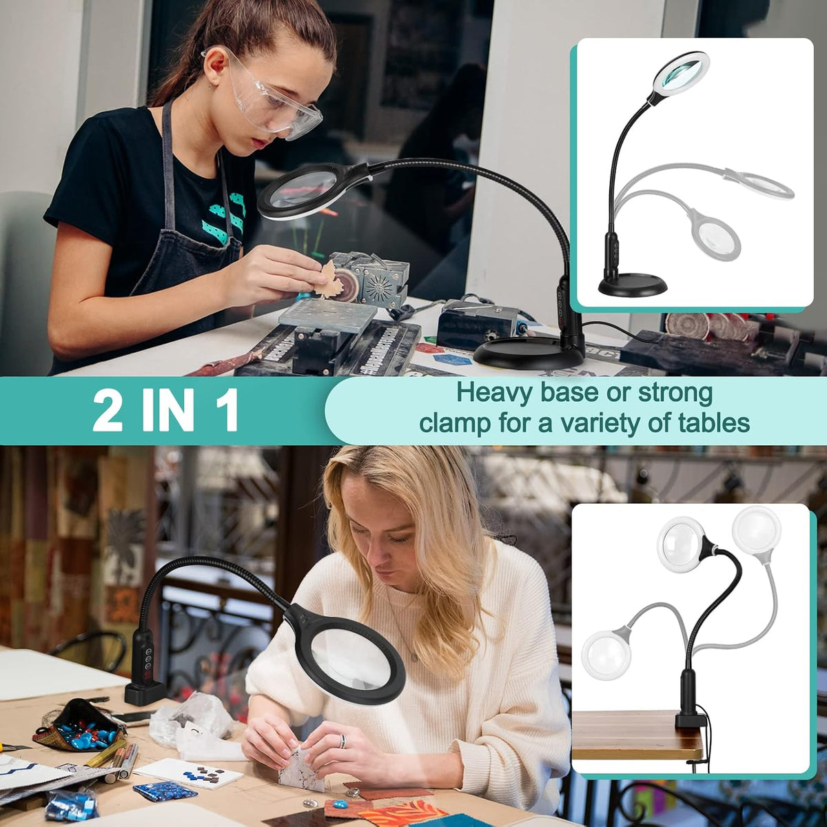 10X Magnifying Glass with Light and Clamp, 5 Color Modes Stepless Dimmable Li...