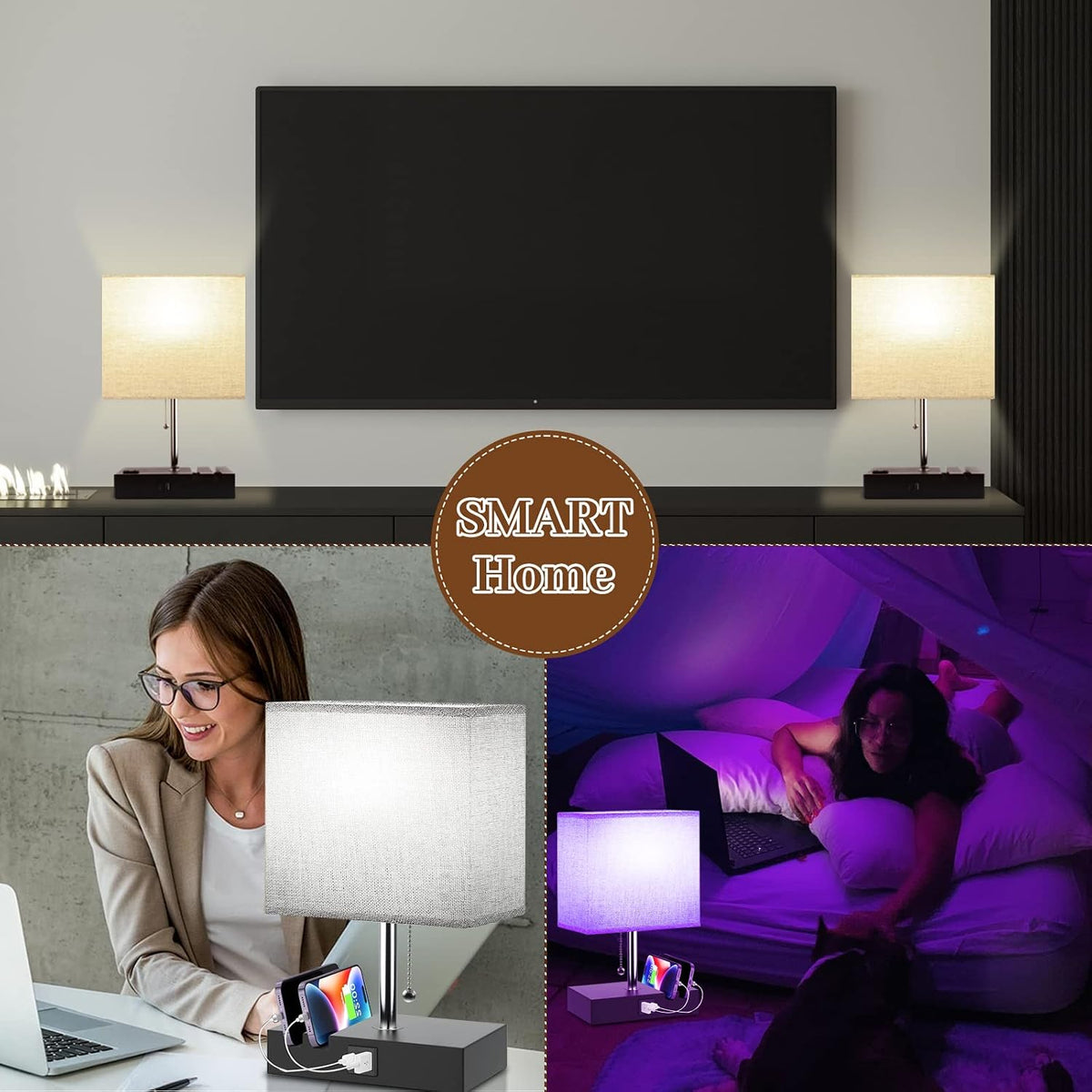 Smart RGB Dimmable Table Lamp Compatible with Alexa&APP&Remote Contro...