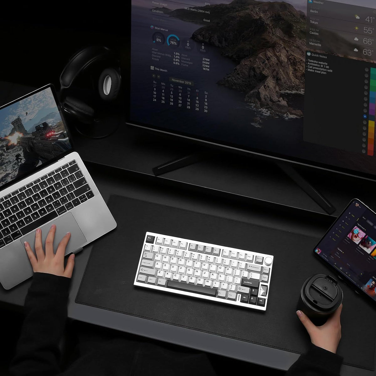 YUNZII AL80 75% Wireless Aluminum Mechanical Keyboard(Silver,Cocoa Cream)