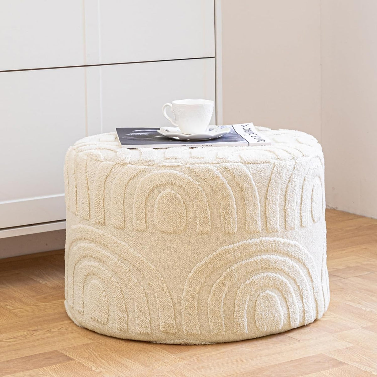 Asuprui Plush Fabric Ottoman Footrest,Foot Stool,20"x14", Linen