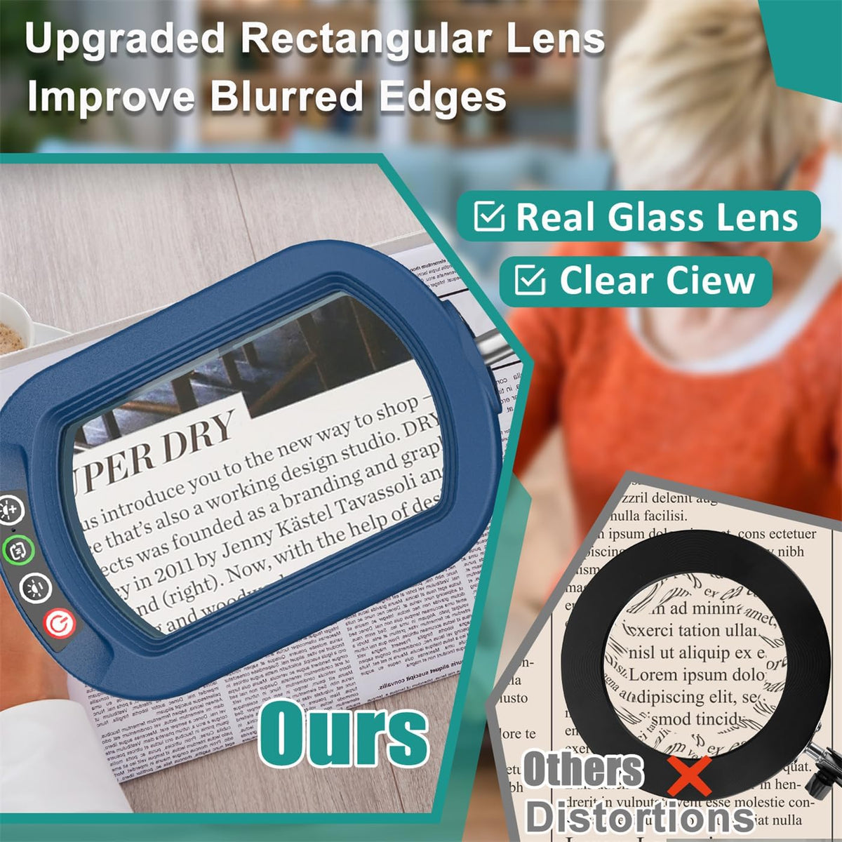 IVMAIE 12X Rectangle Magnifying Glass with Light, 5 Color Modes Stepless Dimm...