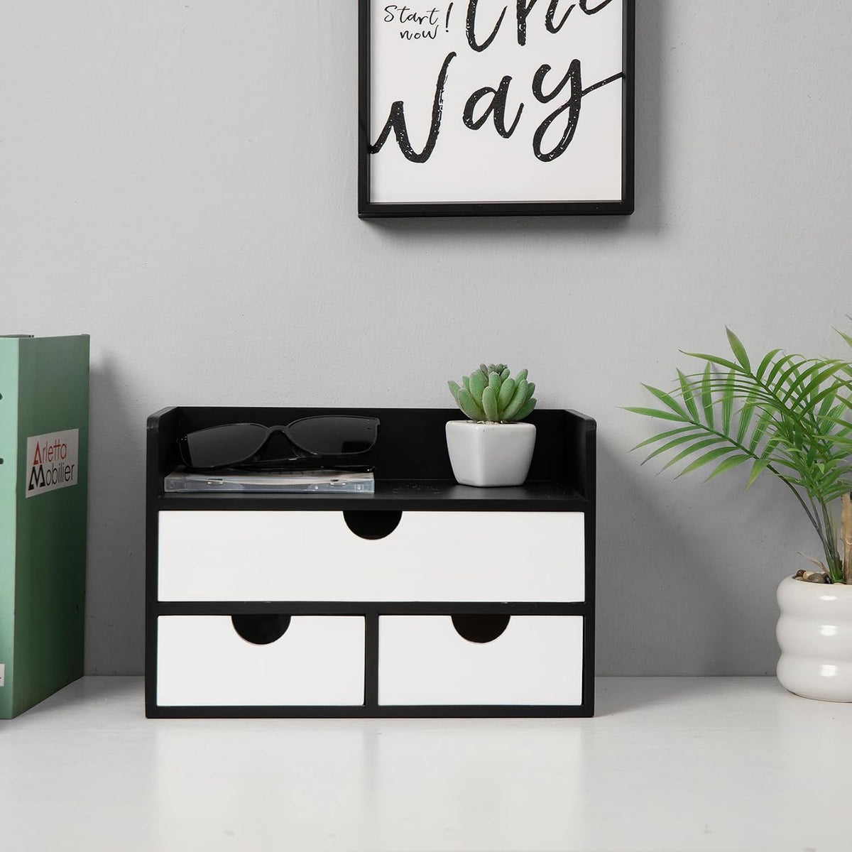 Rustic Wood Desk Organizer with Drawers,3-Drawer Desktop Storage Box