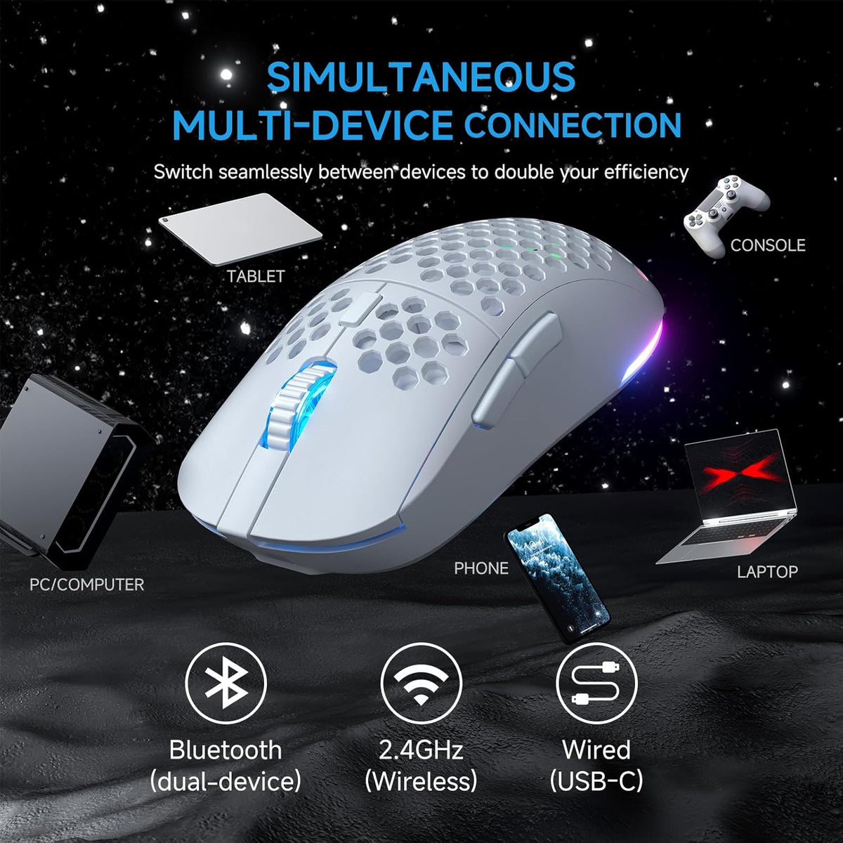 TMKB Falcon M1 Wireless Gaming Mouse, 24000 DPI, 180-Hour Battery, White