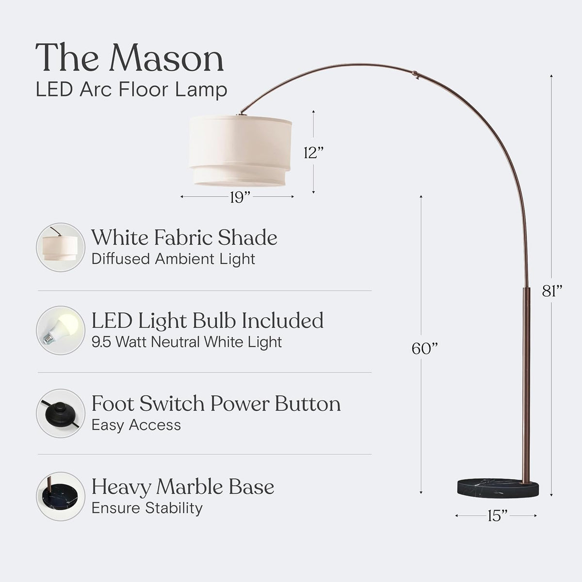 Brightech Mason Arc Floor Lamp - Modern Corner Standing Lamp with Unique Hang...