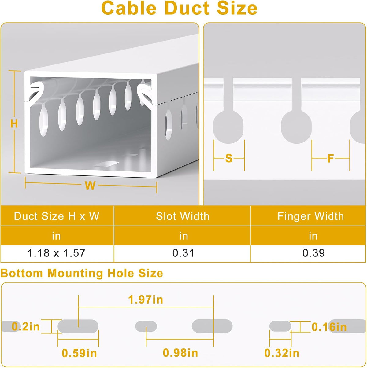 1.2"H x 1.6"W Cable Raceway, 12ft Under Desk Wire Management Channe...