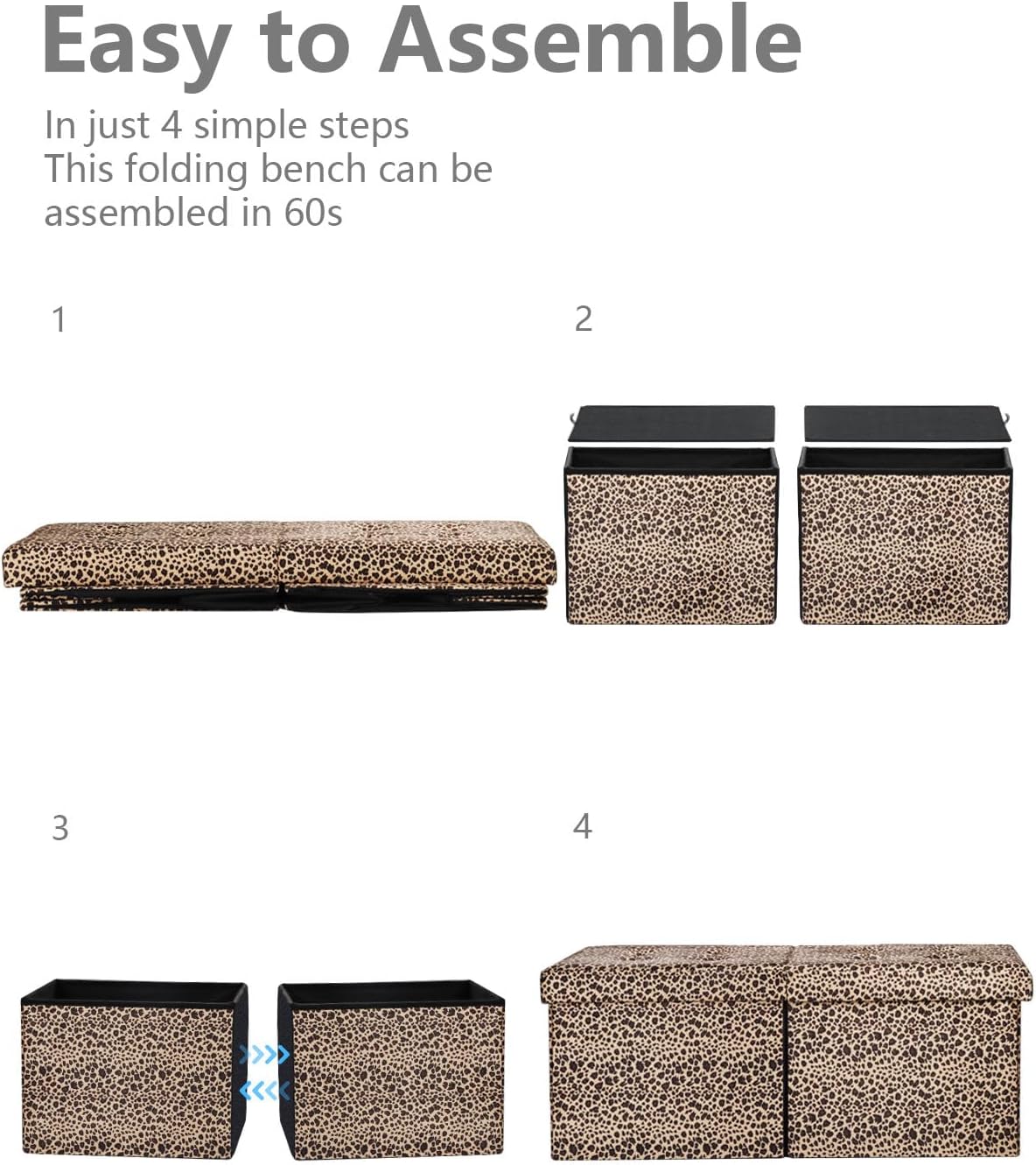 AmasSmile Footrest Ottoman Storage Bench,34" Velvet Folding Chest,Leopard