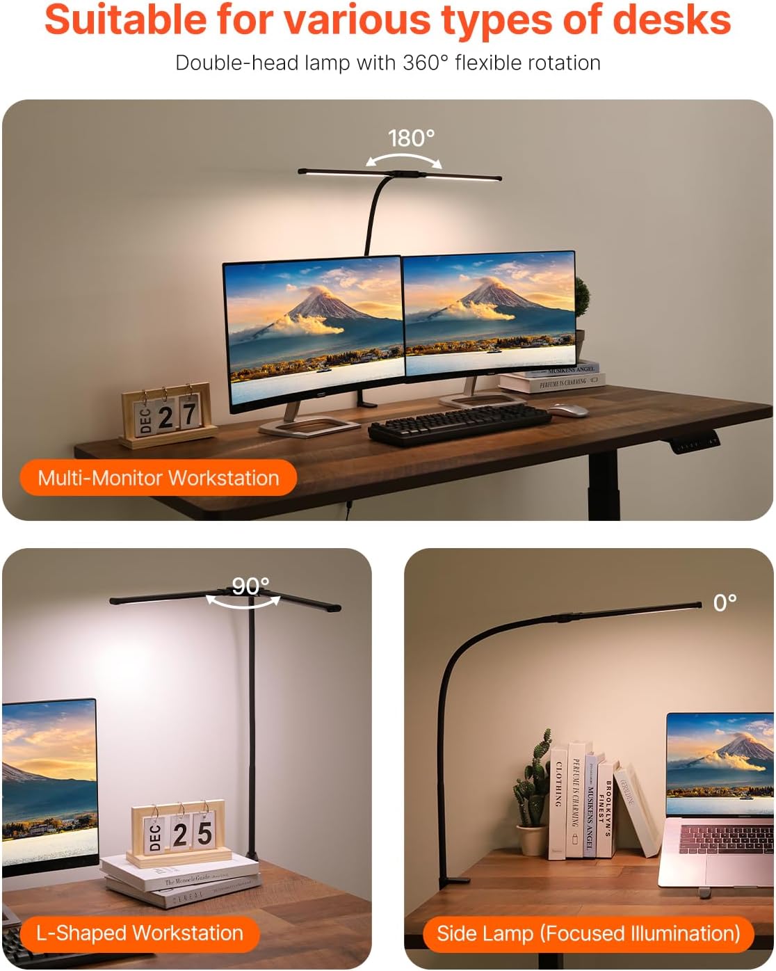 VEVOR LED Desk Lamp with Clamp, Double Head Architect Desk Lamp for Home Offi...