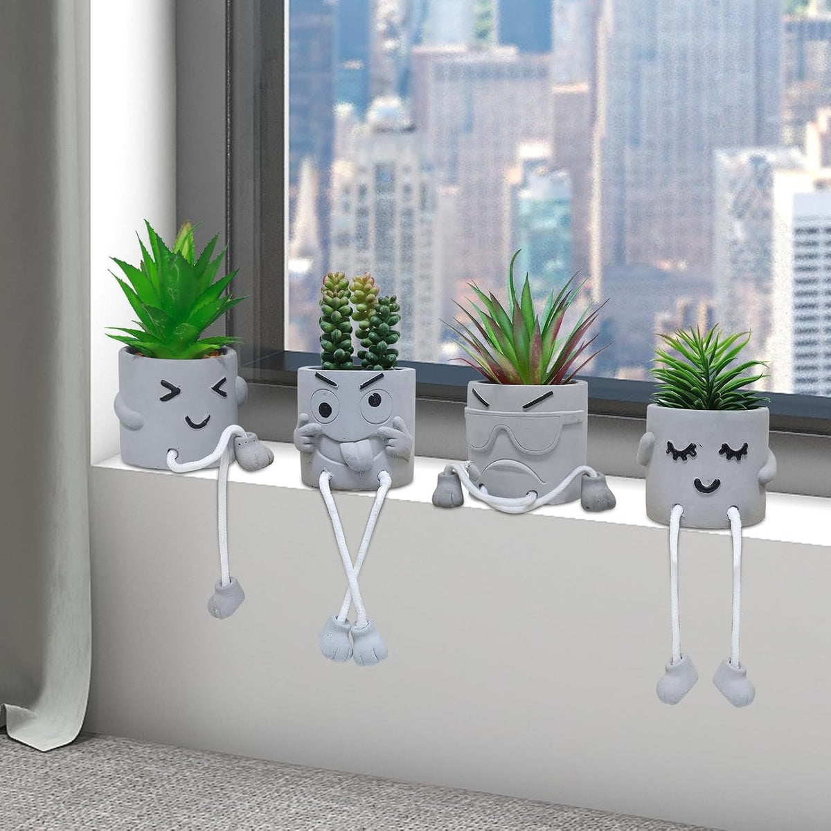 MAKHOT Artificial Succulents Potted Plant Set, Faux Succulents Office Decorat...