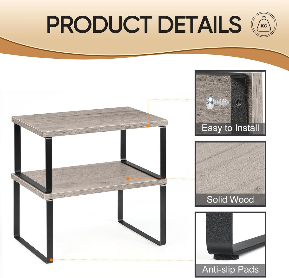 NEX Kitchen Cabinet and Counter Shelf Organizer, Shelf Riser for Pantry Count...