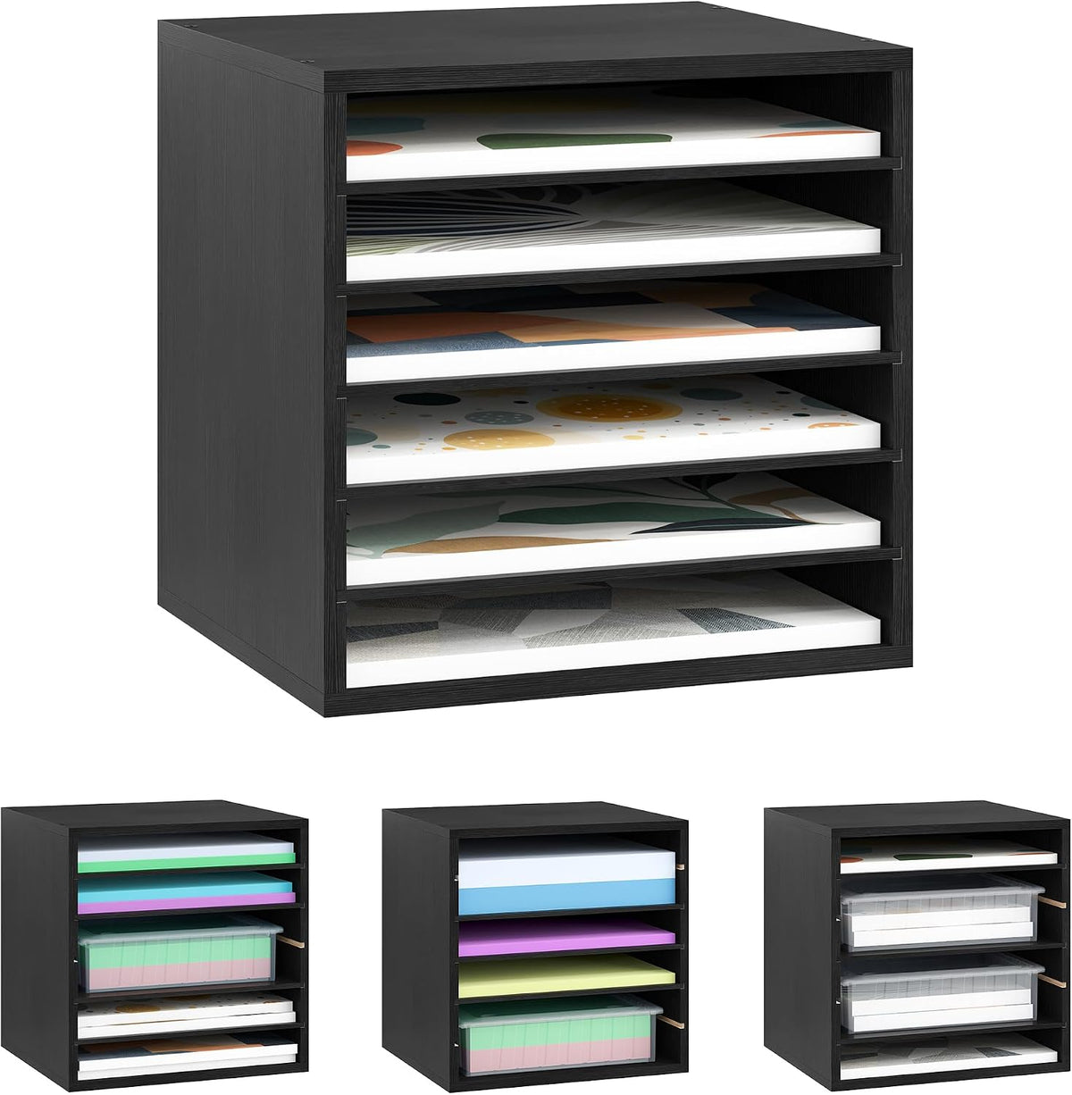 Alpeir Scrapbook Paper Storage Organizer with Adjustable Shelves, Black