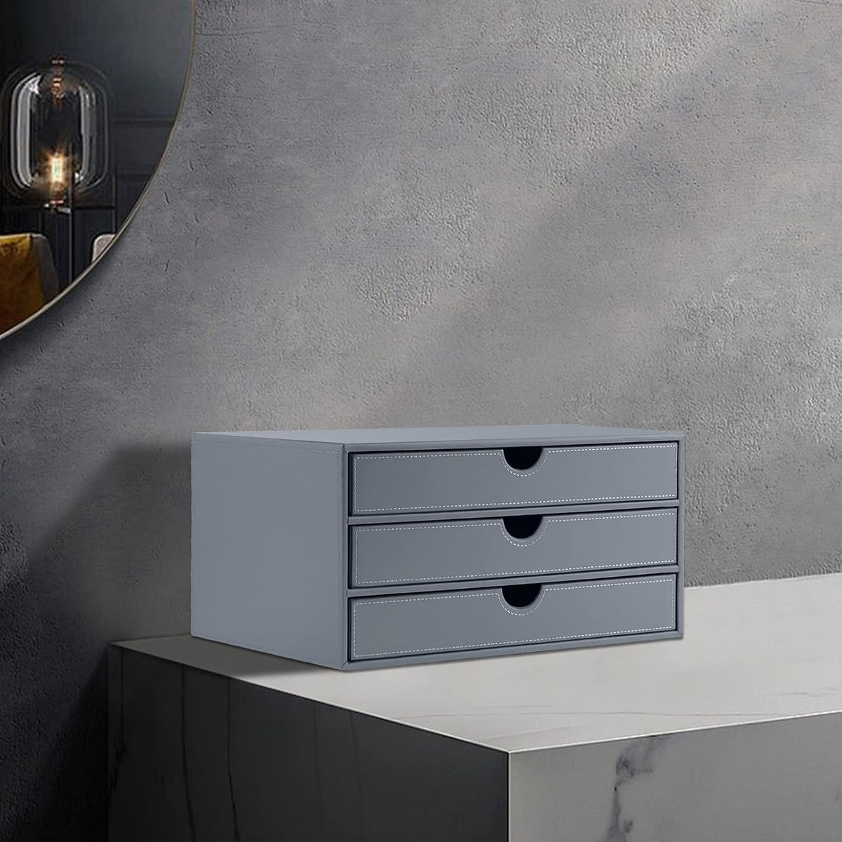 PU Leather Desk Organizer with 3 Drawers,Executive Office Supplies Desktop Fi...
