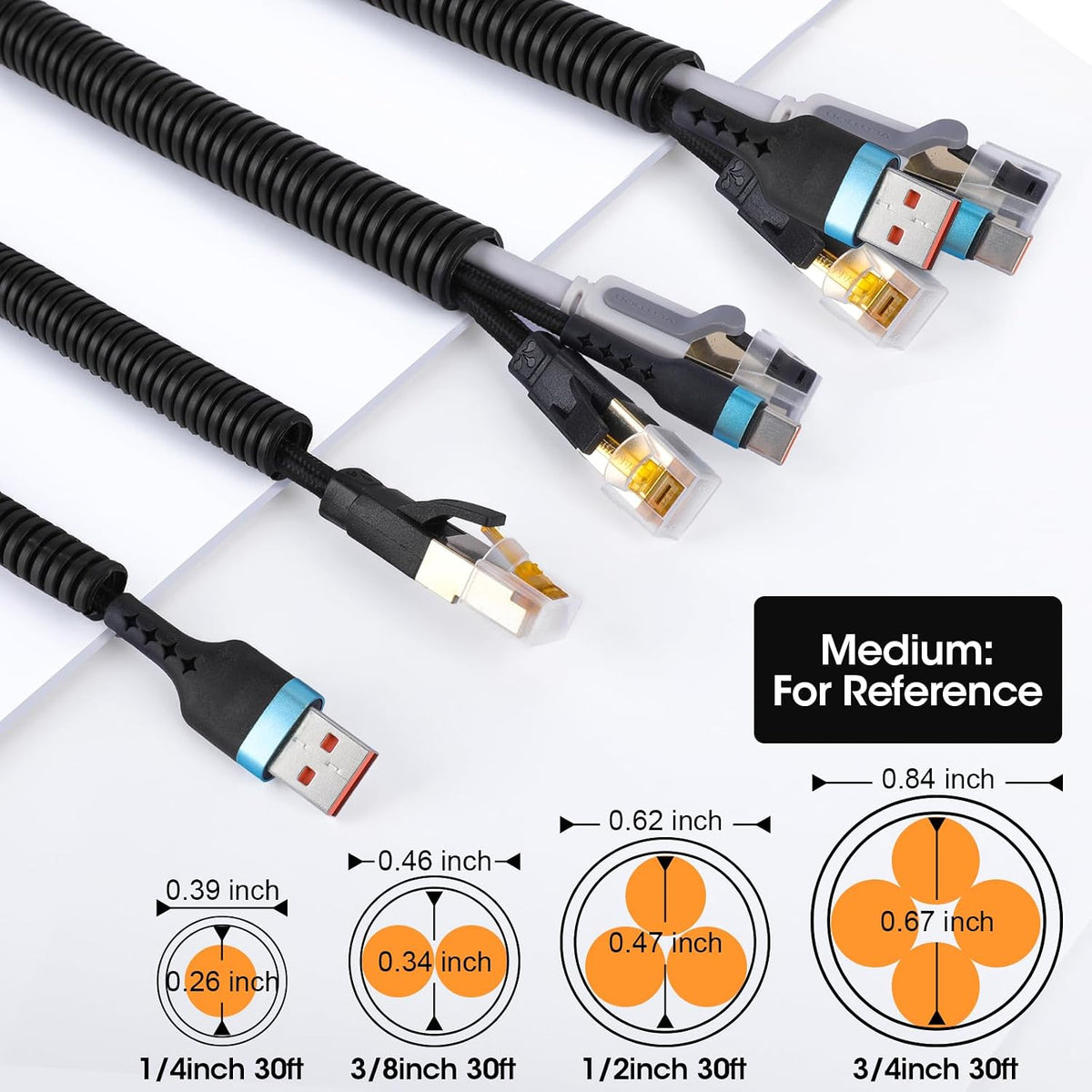 Wire Loom 1/4", 3/8", 1/2", 3/4 Inch x 30 FT, Split Wire Loom ...