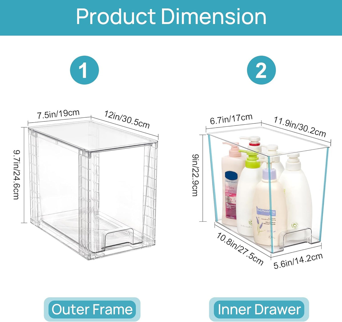 Vtopmart 4 Pack Clear Stackable Storage Drawers,9.7" High Plastic Organi...