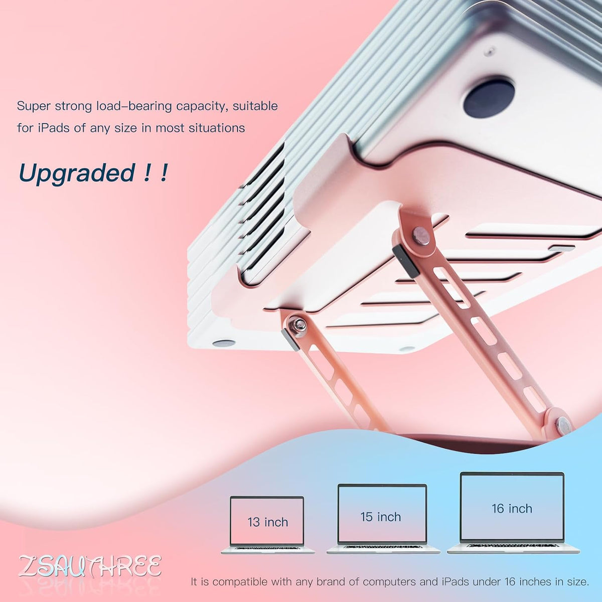 Pink Adjustable Laptop Stand with Phone Holder, Foldable Riser