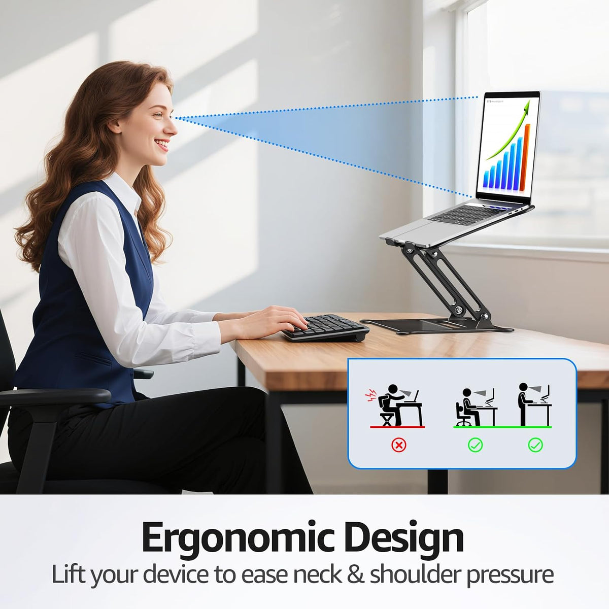 Urmust Adjustable Laptop Stand for Desk, 10-15.6โ Laptop Riser, Black
