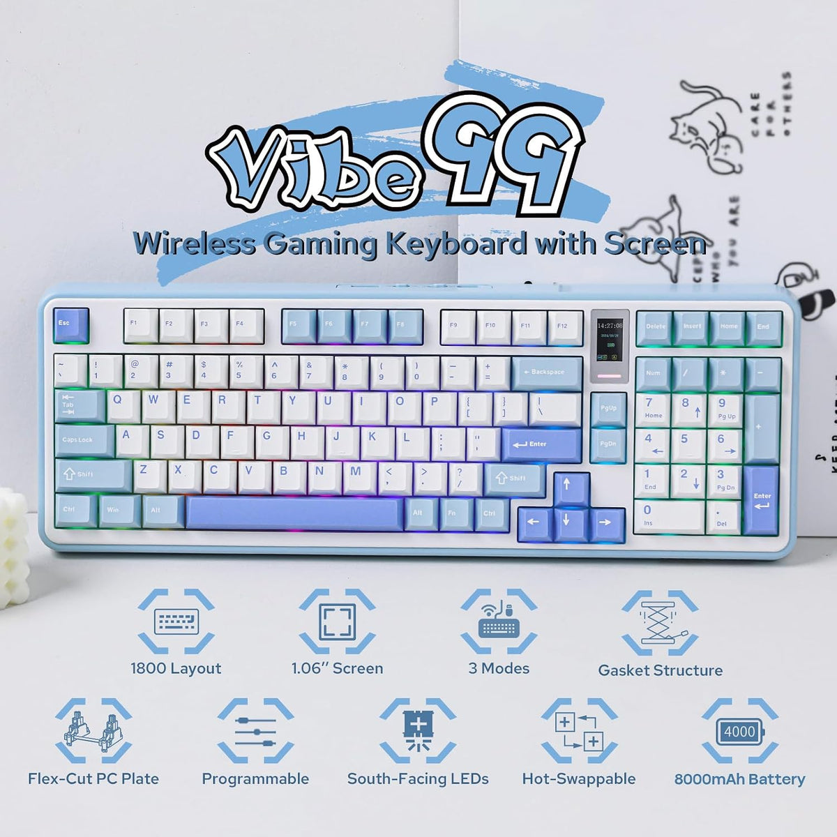 MechLands Vibe99 Wireless Gaming Keyboard with 1.06'' Screen, 96% Hot...