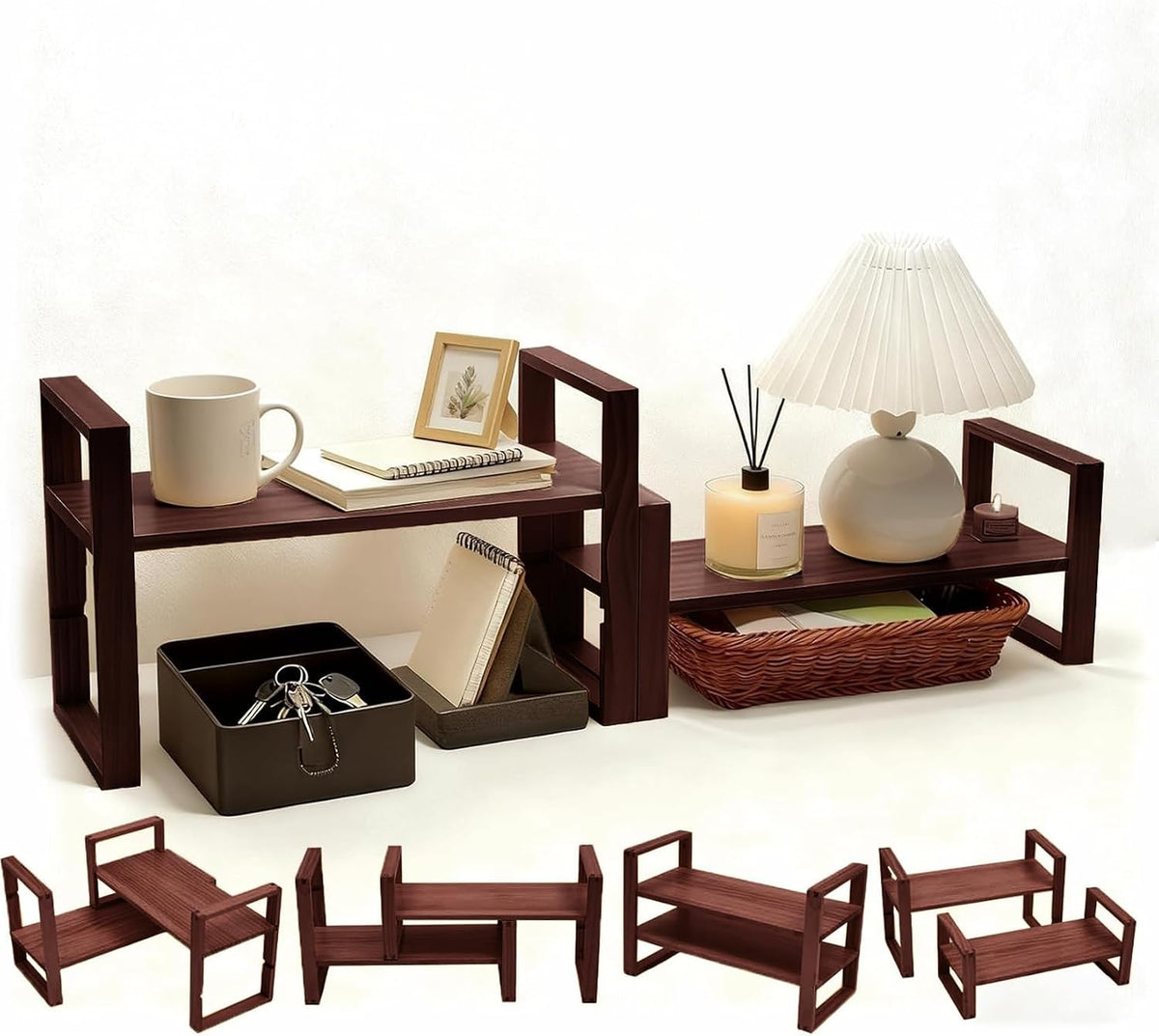 Desk Shelf, 100% Solid Wood Adjustable Desktop Bookshelf, No Tools or Nails R...