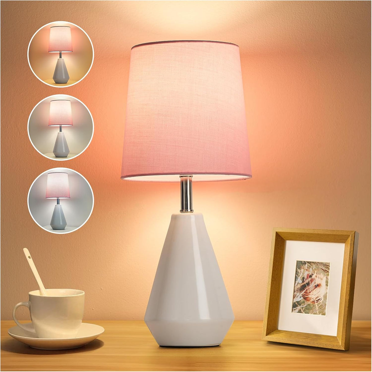 bdayanx15.5" Small Ceramic Table Lamp with 3 ColorTemperatures for Bedroom