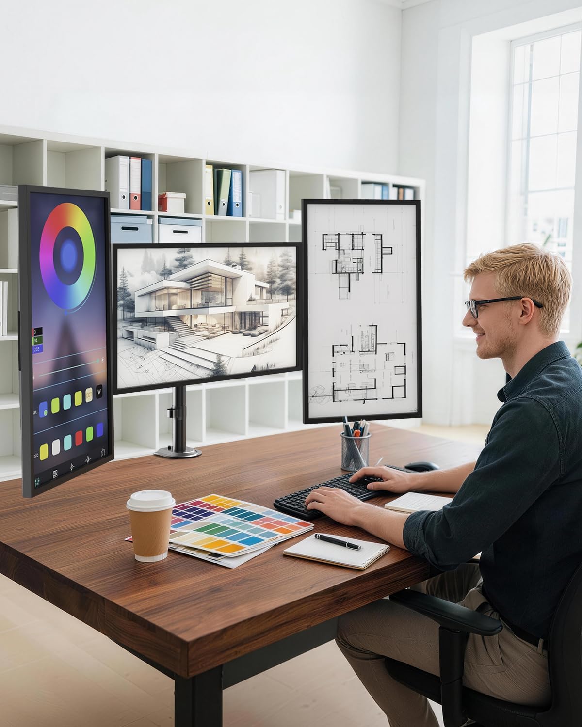 Triple Monitor Desk Mount for 13-27 Inch Screens, VESA 75/100