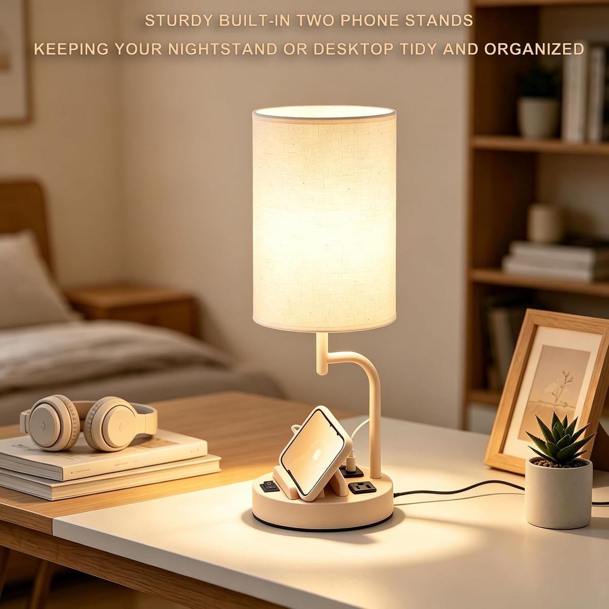 Dreamholder 2 Pack Table Lamp, Bedside Lamp with 3 USB Charging Ports & A...