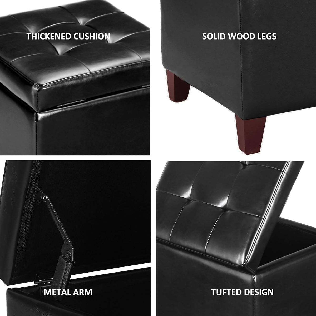 Adeco Storage Ottoman Foot Rest Stool, Leather Ottoman Footstool with Wood Le...