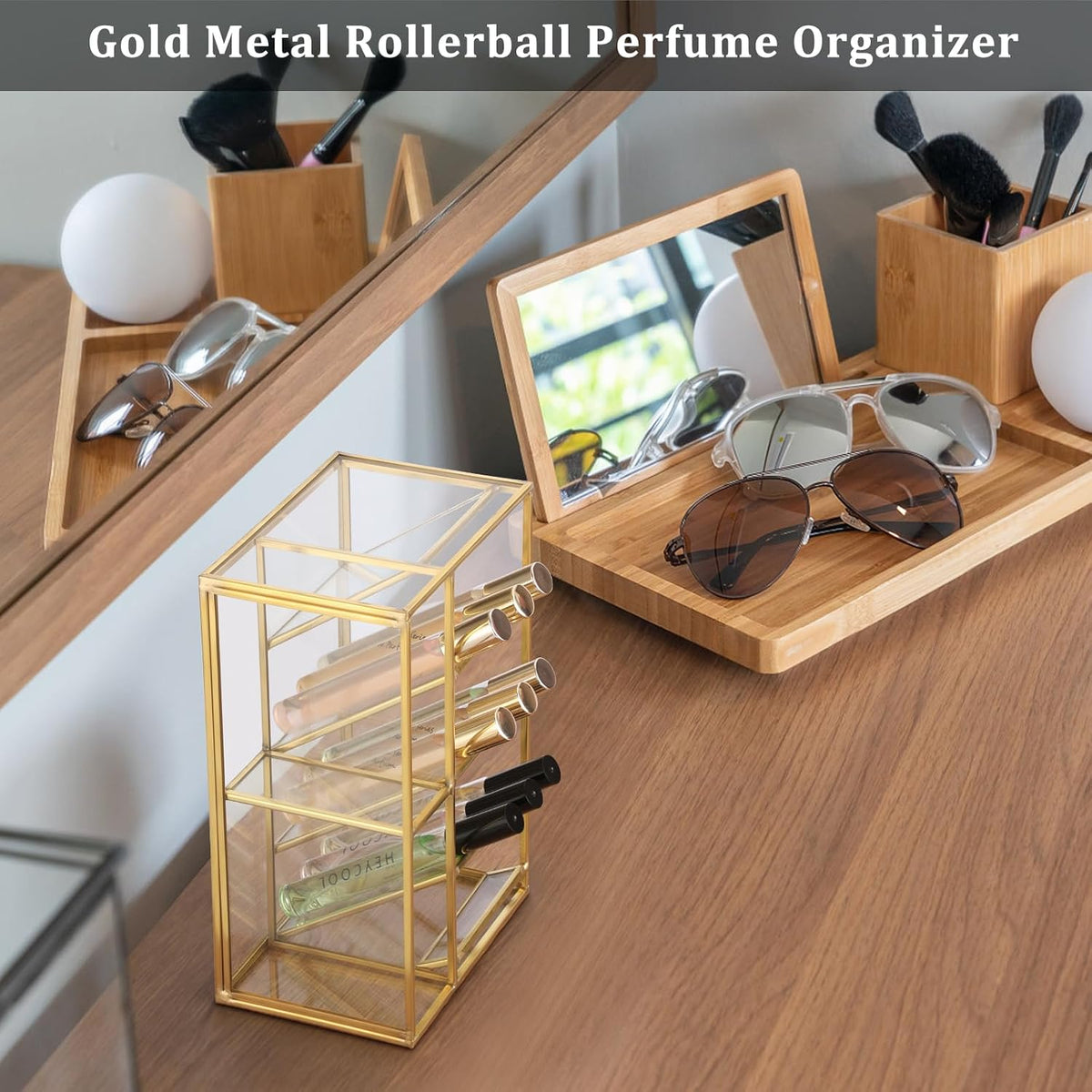 ELLDOO Rollerball Perfume Organizer, 6 Compartment Clear Glass Perfume Storag...