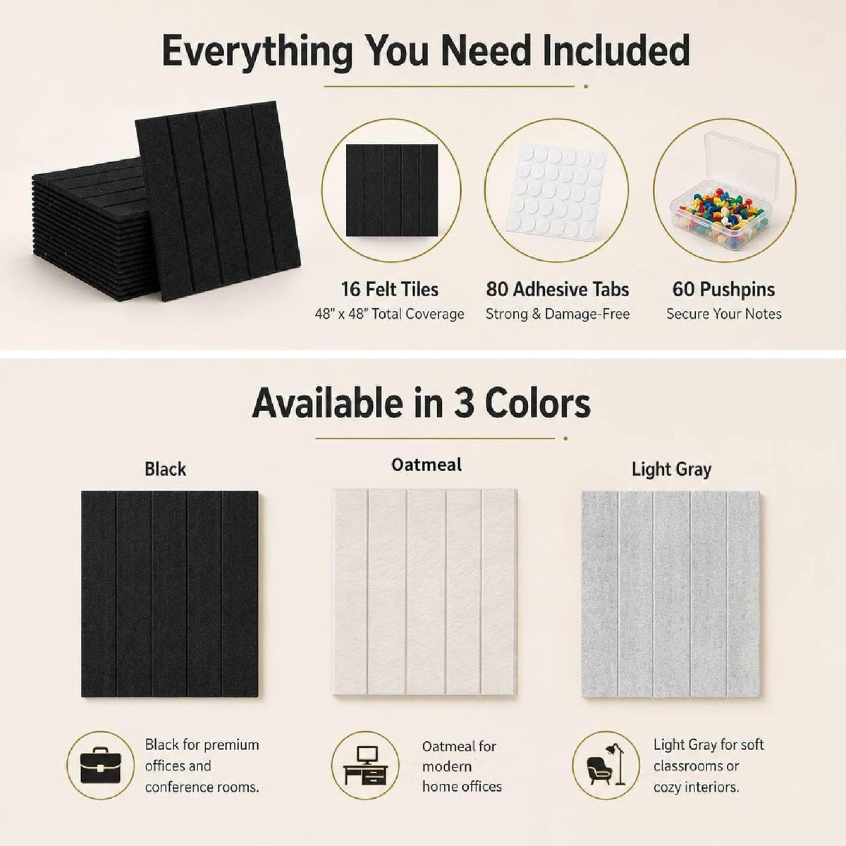 16 Pack Large Felt Bulletin Board & Cork Boards Alternative, 48"x48&...