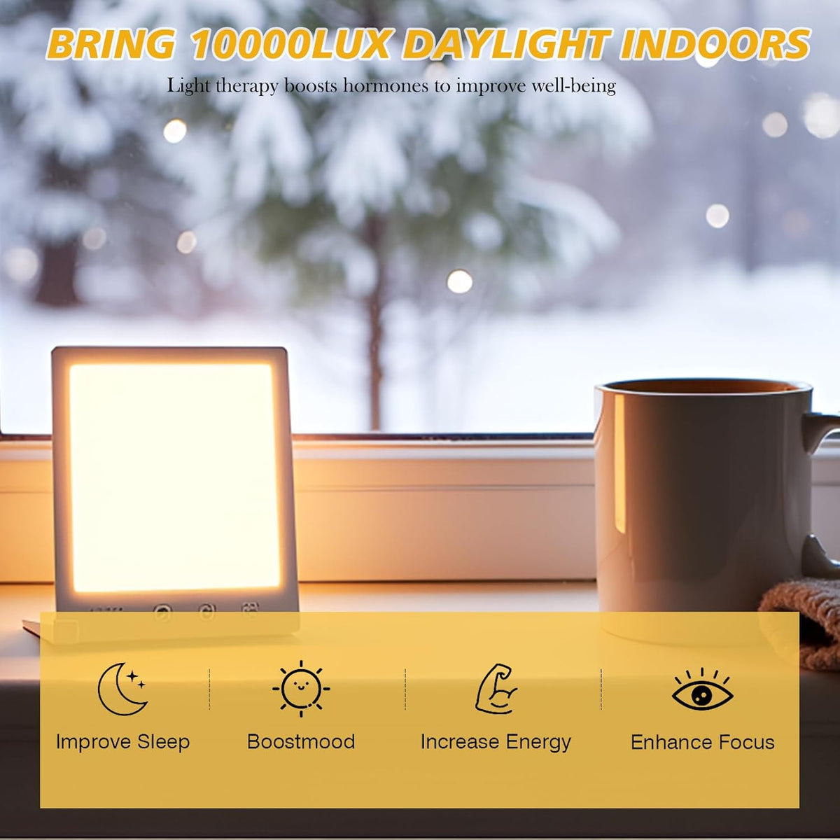 Sun Light Therapy Lamp, 10000 Lux & Red Light for Face, UV-Free