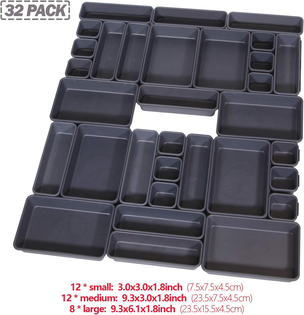 Set of 32 Interlocking Desk Drawer Organizer Tray Dividers Plastic Shallow Na...