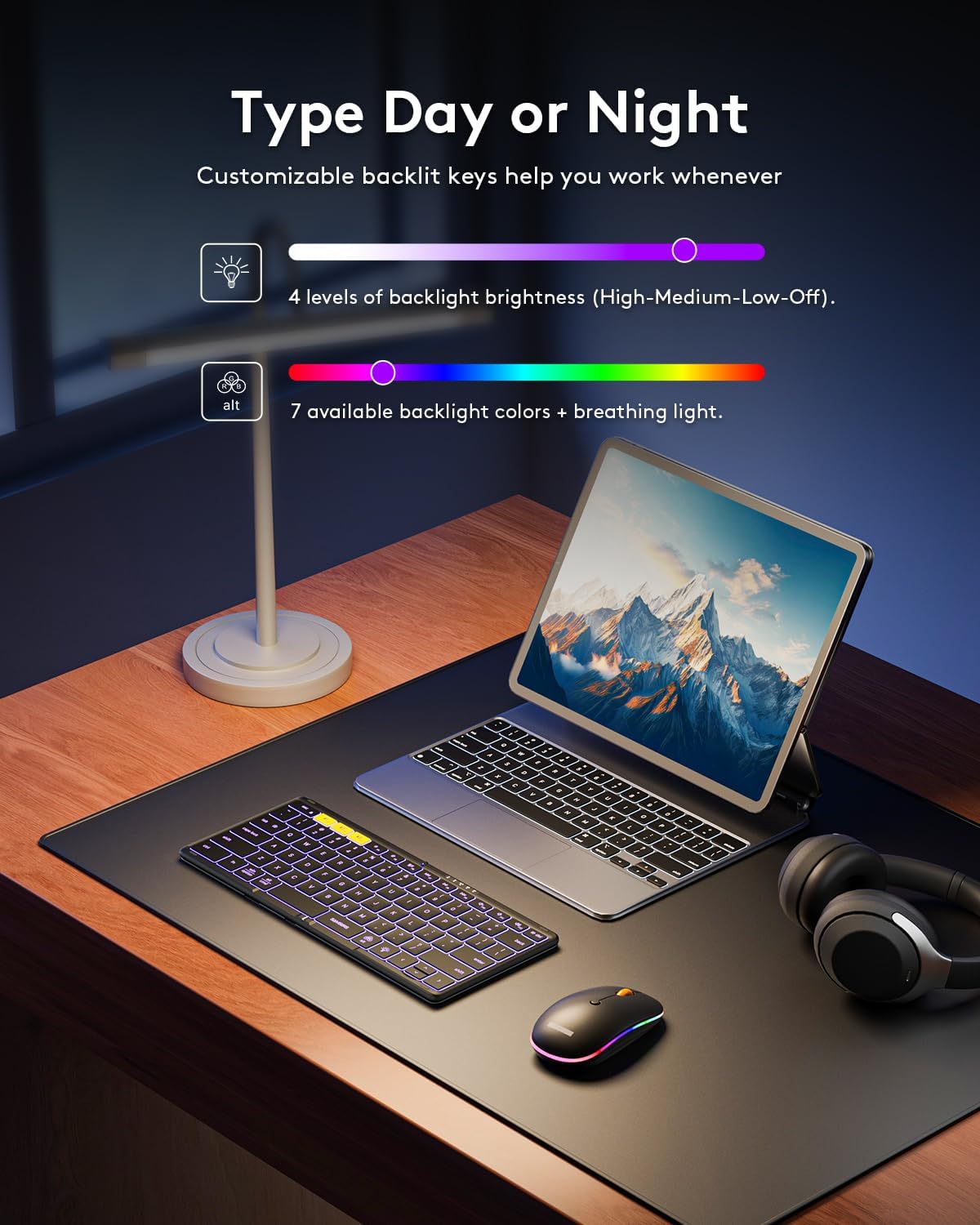 Samsers Full-Size Travel Foldable Keyboard and Mouse with Backlight, Black