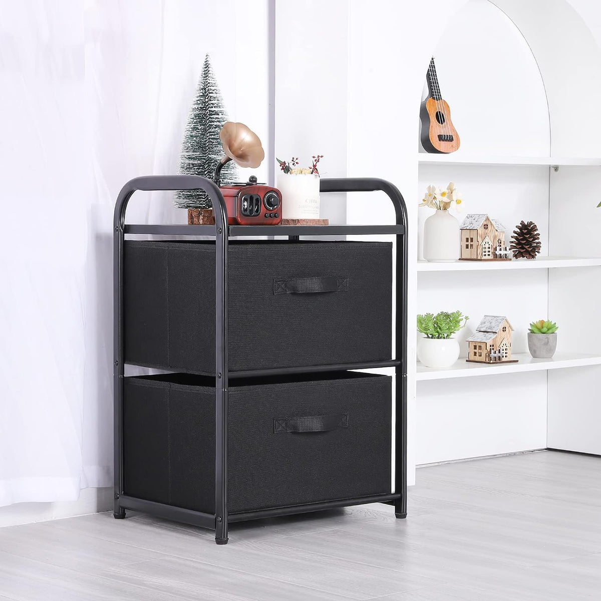 MAX Houser 2 Drawer Wide Fabric Dresser Storage Organizer Unit, Black