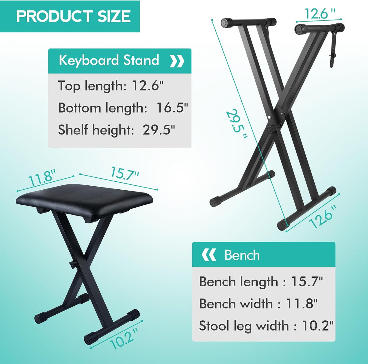 Keyboard Stand Piano Bench Set, Double X Adjustable Keyboard Stand Piano Stan...