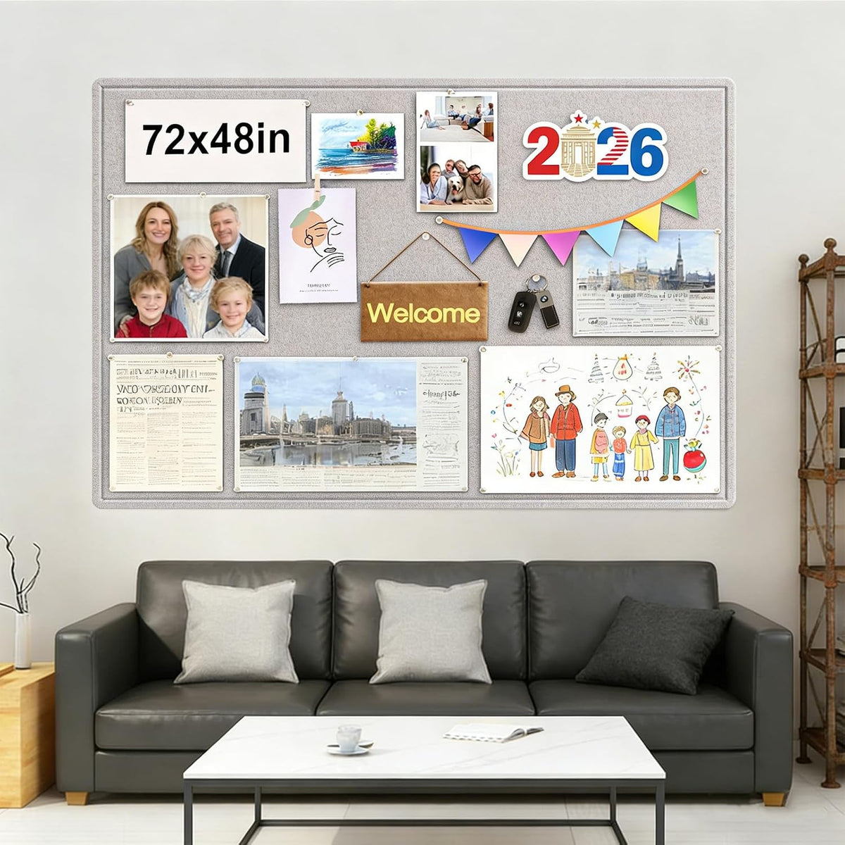 Large Bulletin Board - 72 x 48 Inches, Large Felt Board Decorative Pin Board ...