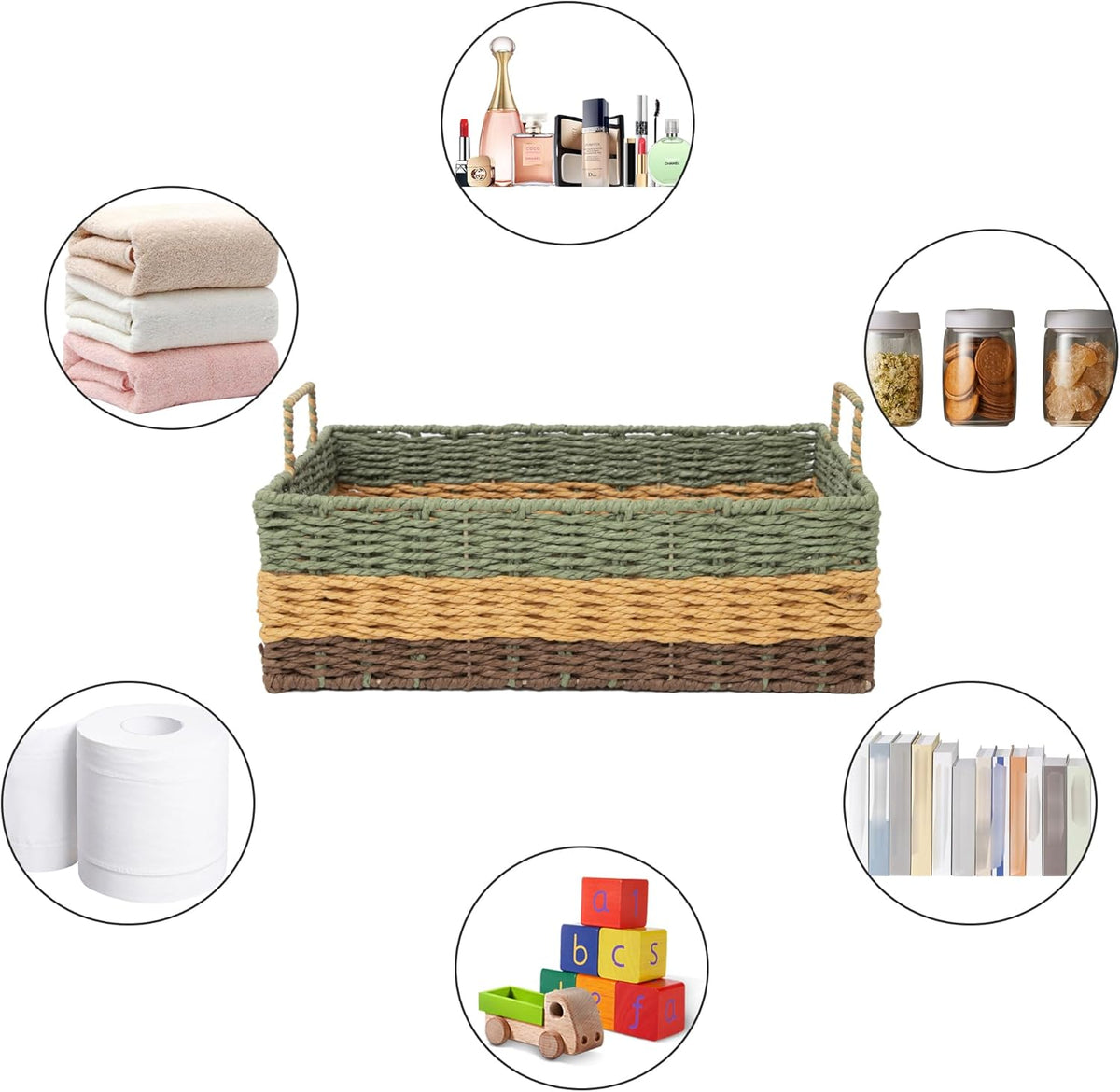 Colorful Woven Rectangle Storage Basket for Shelves&Organization