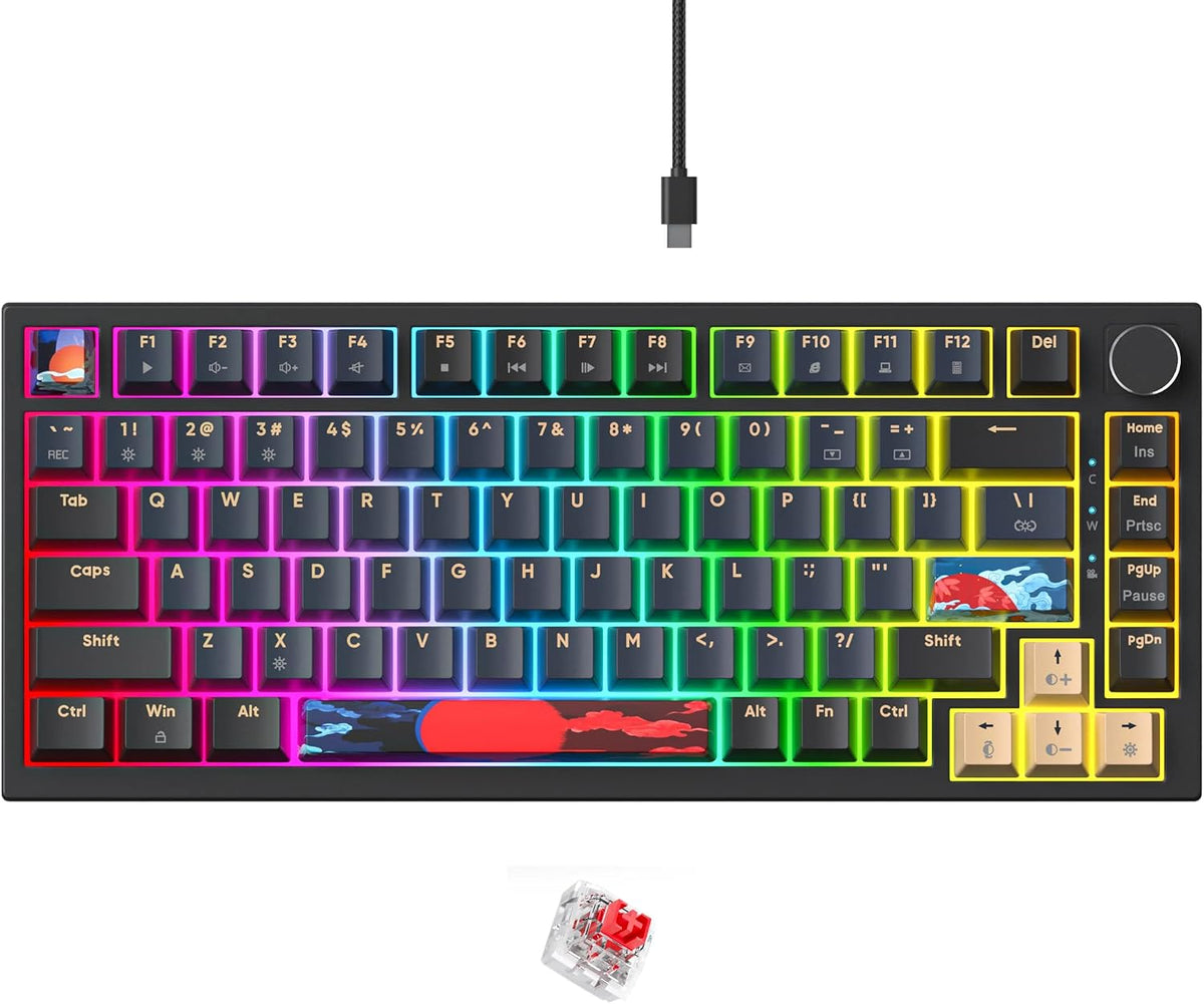 BlueSamurai 75% Wired Mechanical Gaming Keyboard - Hot Swappable, Red Switch,...