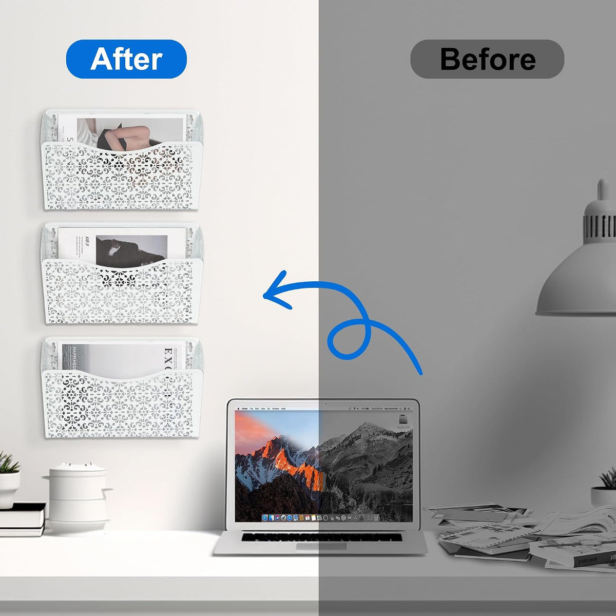 EasyPAG 3 Pack Hollow Design Wall-Mounted File Organizer - Heavy Duty Metal, ...