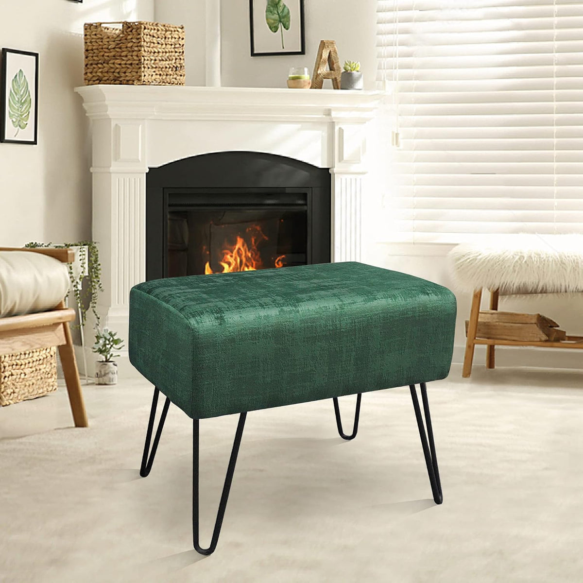 Dark Green Velvet Tufted Ottoman 19.5"x12.5"x17" Entryway Benc...