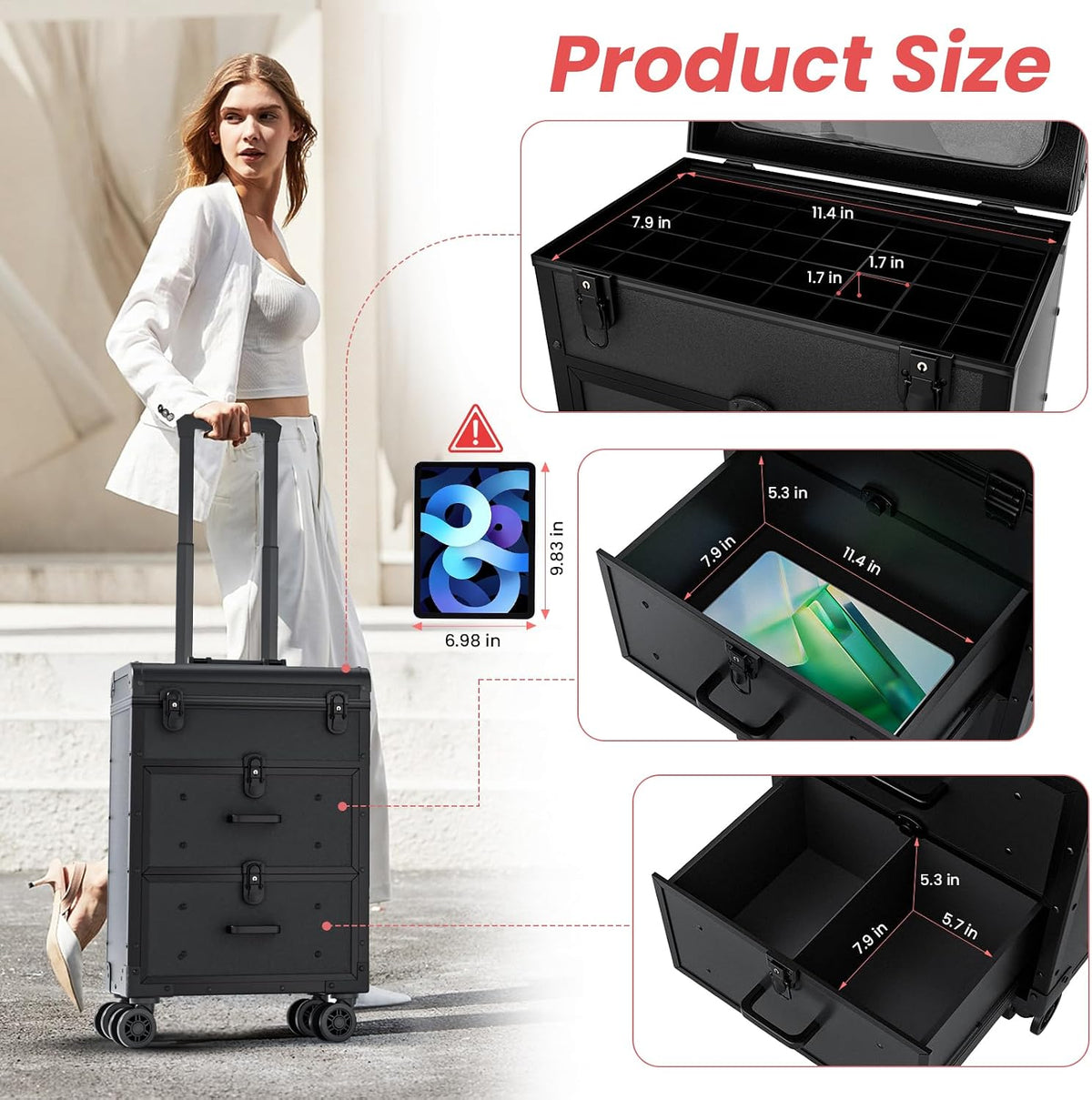 3 in 1 Rolling Makeup Train Cosmetology Case on Wheel, Medium