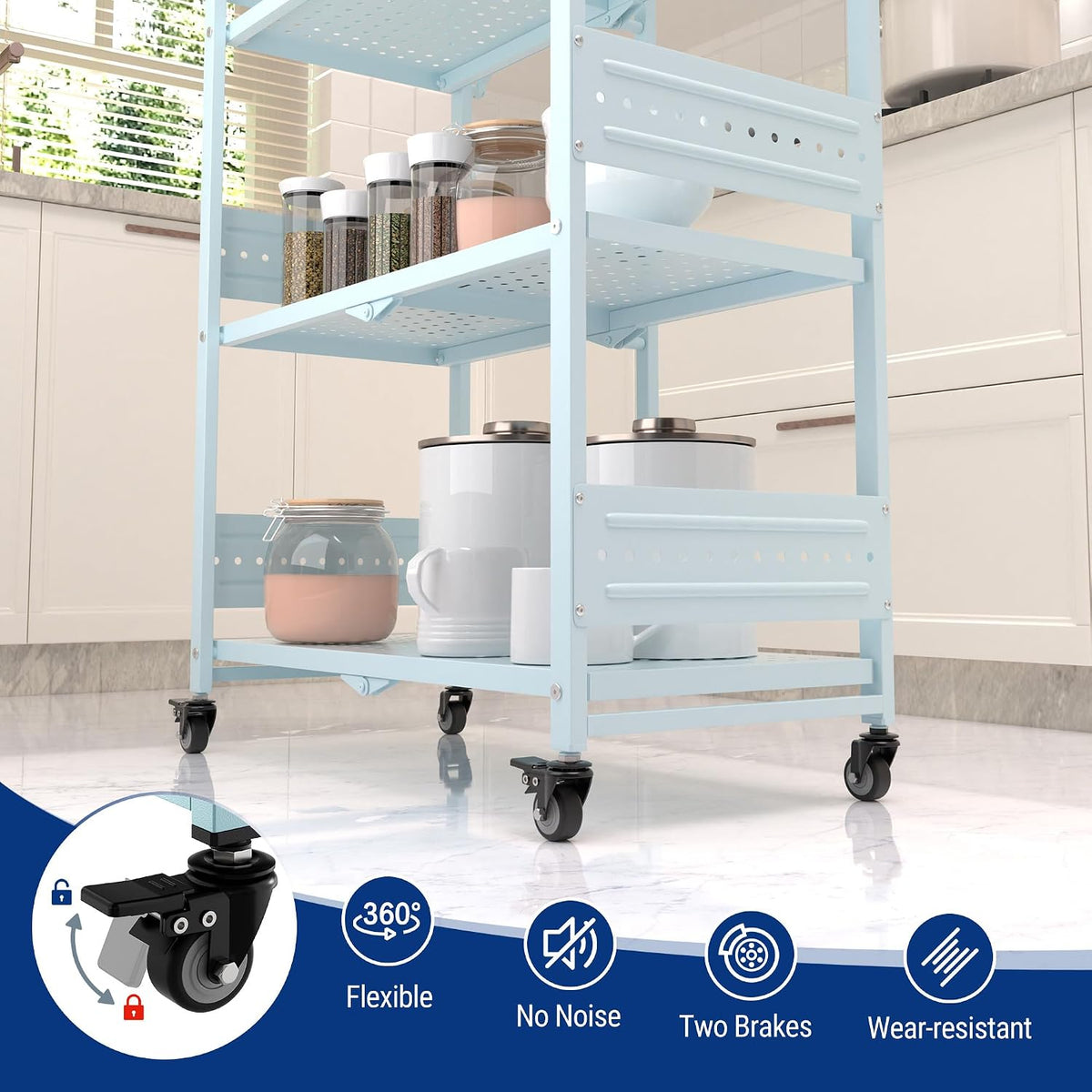 WORKPRO 5-Tier Folding Shelf, No-Assembly Metal Storage Rack with Wheels, 750...
