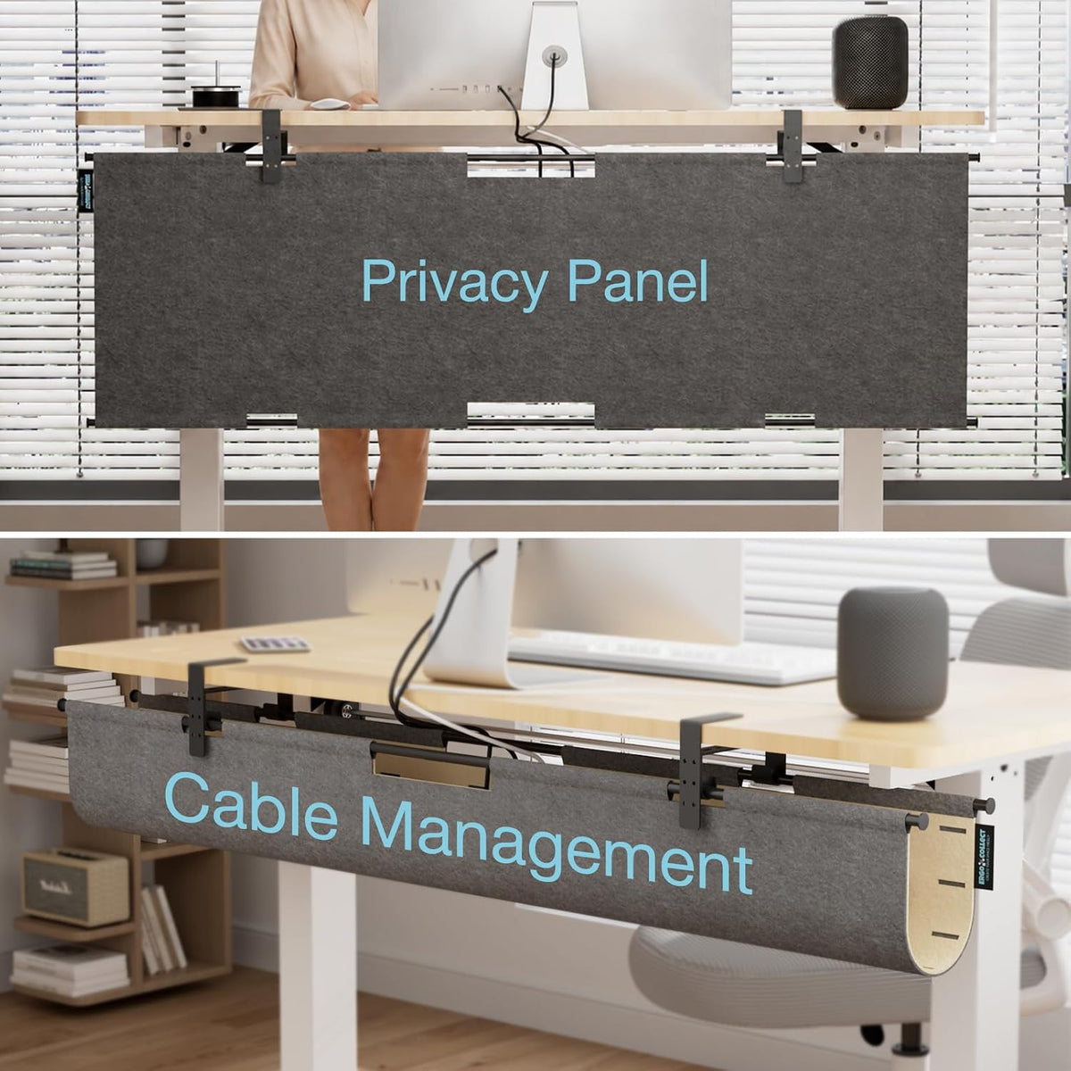 Under Desk Cable Management Tray No Drill, 30" Felt Standing Desk Cable ...