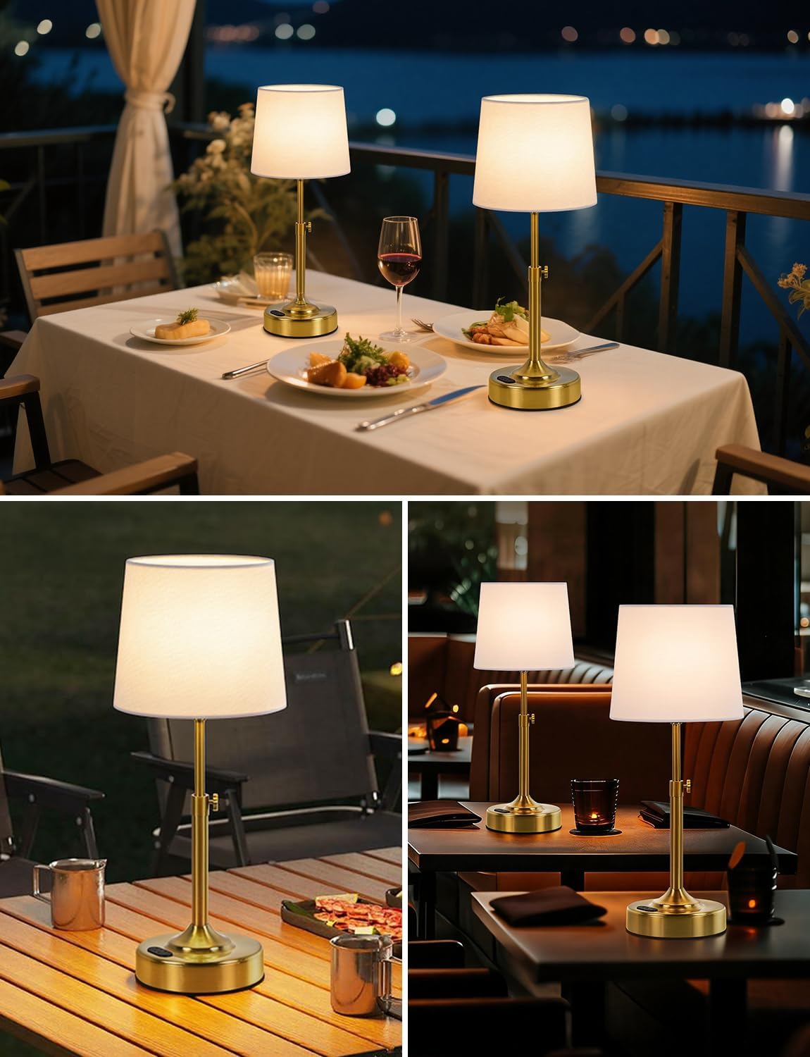 Yochoice Height Adjustable Rechargeable Gold Touch Table Lamp with Timer