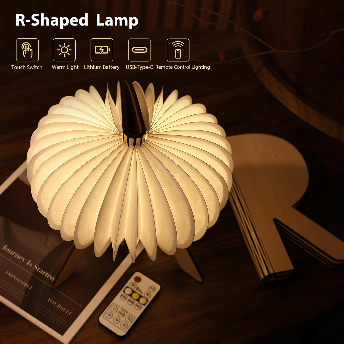 Pumpkin Table Lamp, Portable Night Light, Rechargeable Paper Lamp